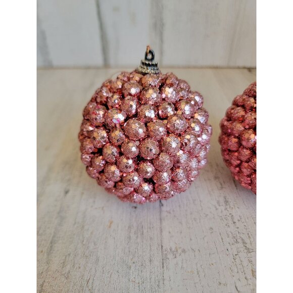 Pink ball glitter puff ball ornament Xmas set unique - Picture 2 of 6